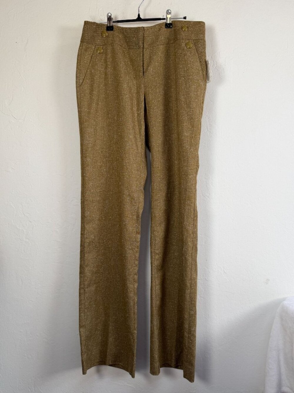 Cabi Womens Sailor Pants Gold Metallic Tweed Wide Leg Trousers Sz 10 Holiday New